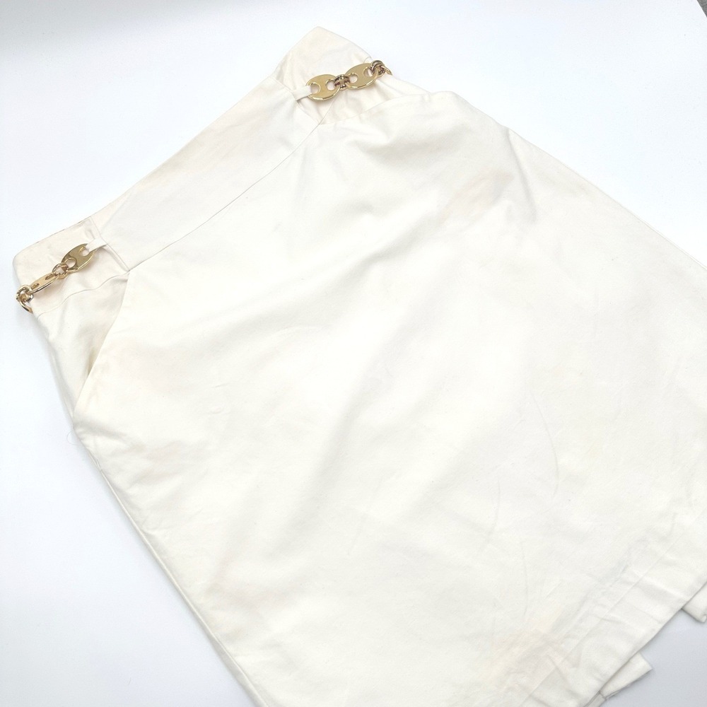 Milly of New York Pencil Skirt Womens 8 Ivory Gold Chain Pockets Silk Lined